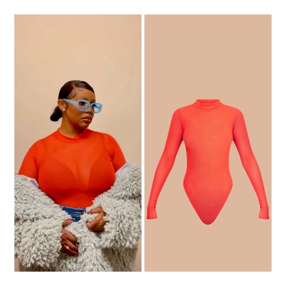PrettyLittleThing Tops - PrettyLittleThing Orange Sheer Bodysuit — Size 6 & 8, NWT